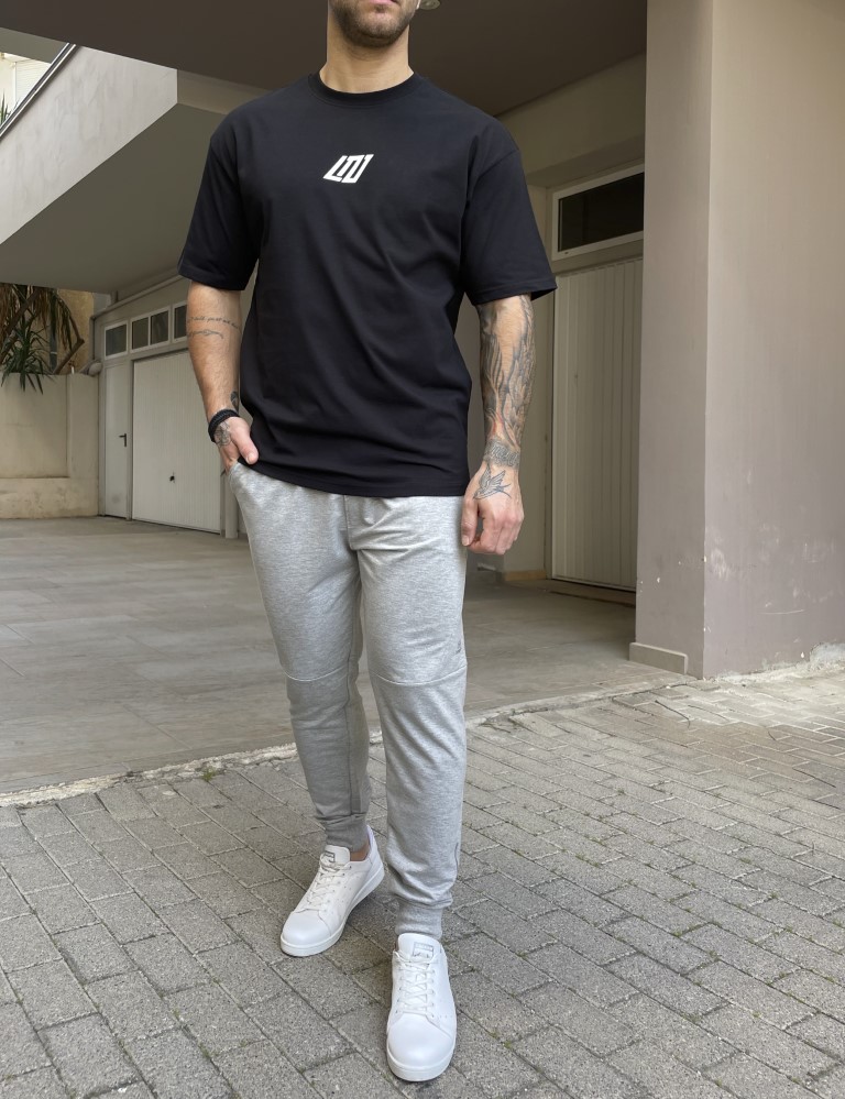 Ανδρικό βαμβακερό μαύρο Oversized T-shirt με τύπωμα 17464 φωτογραφία